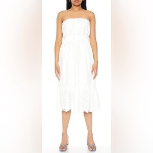 (NWT) Forever 21 Strapless Eyelet Bow Midi Dress